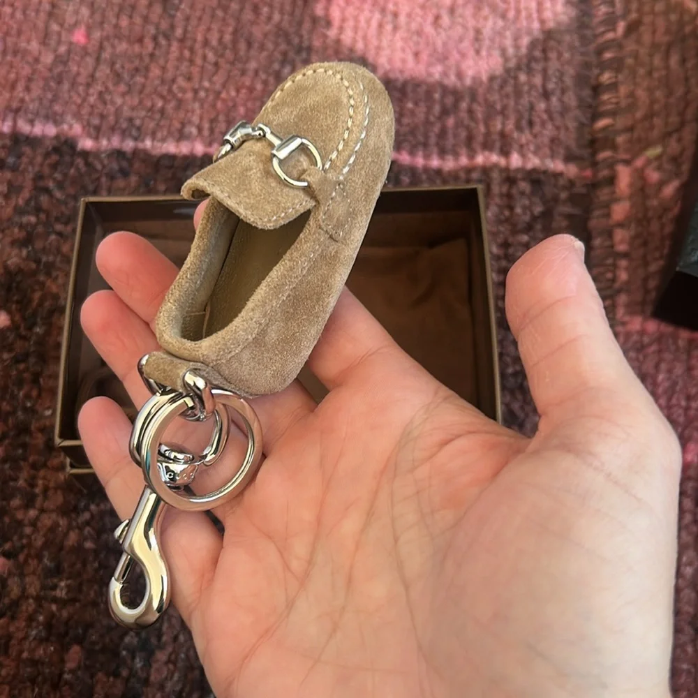 Gucci Horsebjt Camel and Silver Suede Loafer Keychain